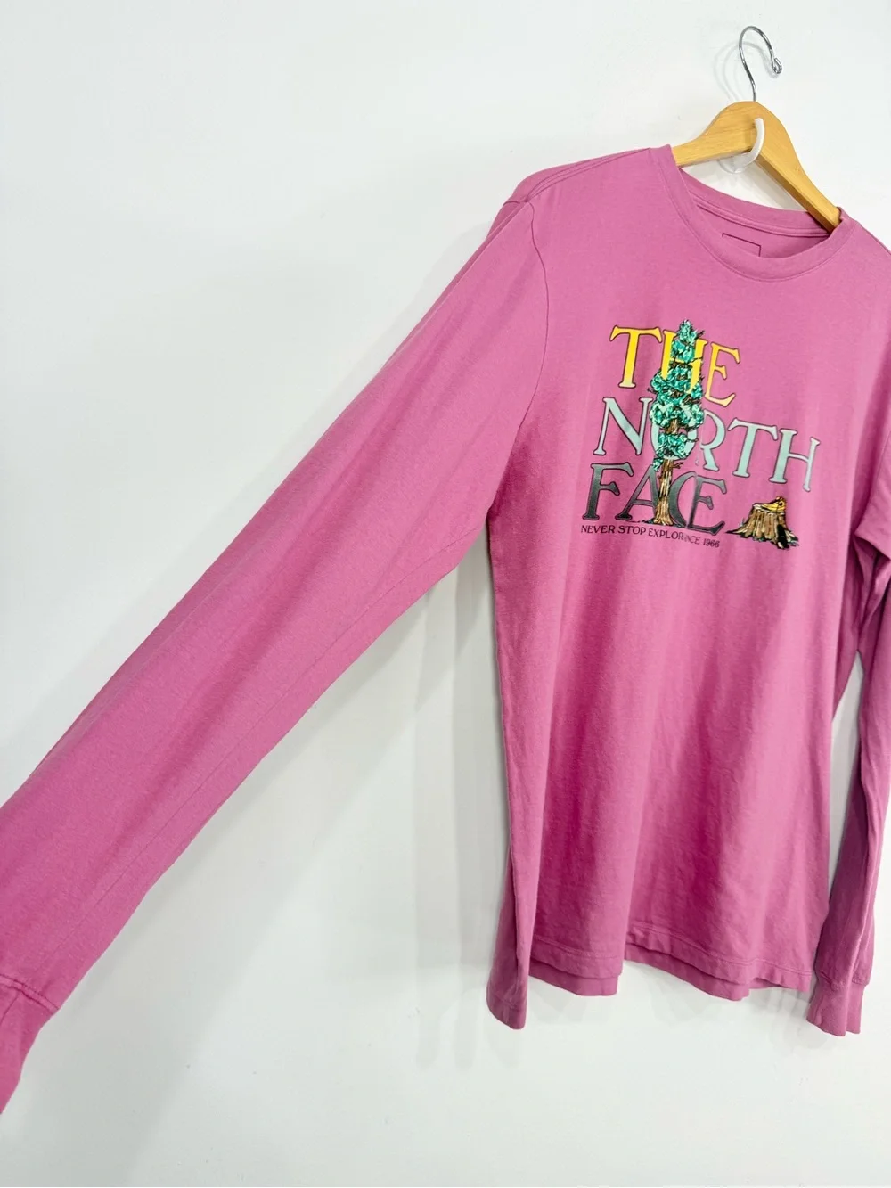 The North Face Magenta Tree Logo Graphic Long Sleeve Unisex Cotton Tee Shirt